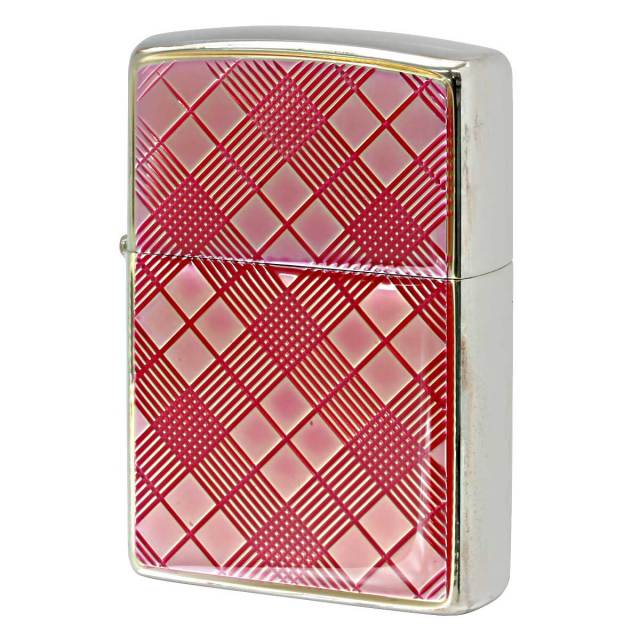 Zippo ジッポー ダイヤモンドカット アーガイル柄彫刻 エポ盛りクリア チェックピンク 20CHP-EC メール便可