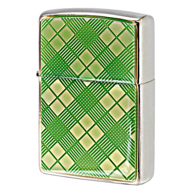 Zippo ジッポー ダイヤモンドカット アーガイル柄彫刻 エポ盛りクリア チェックグリーン 20CHG-EC メール便可
