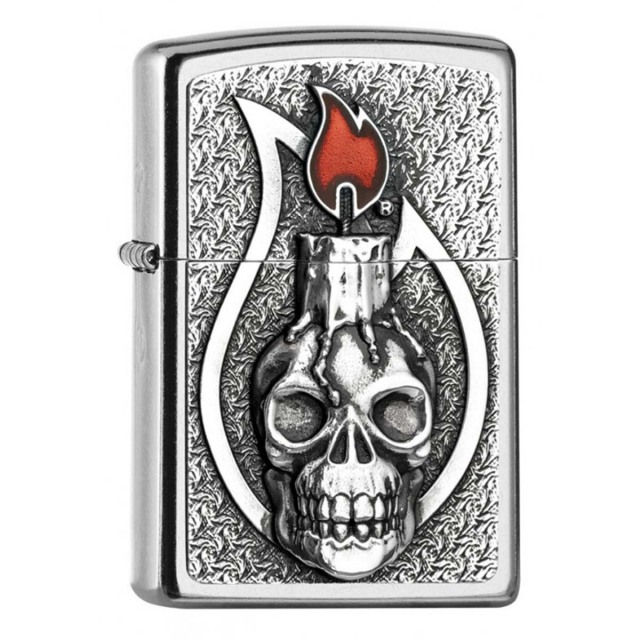 ヨーロッパ直輸入Zippo ジッポー キャンドル スカル ドクロ 骸骨 炎 アイコンフレーム Candle Skull Emblem エンブレム貼り 2005165
