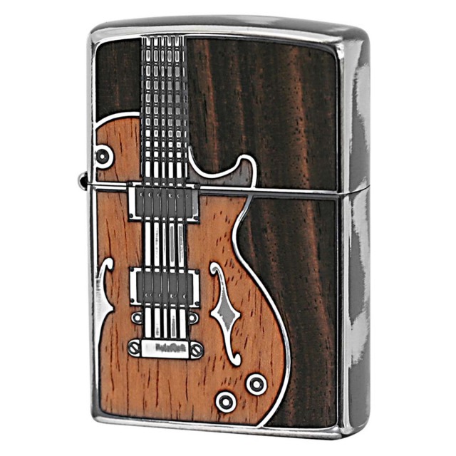 Zippo ジッポー ギター アンテーク 木 ウッド インレイ 象嵌 両面加工 シルバー SV 1201S442