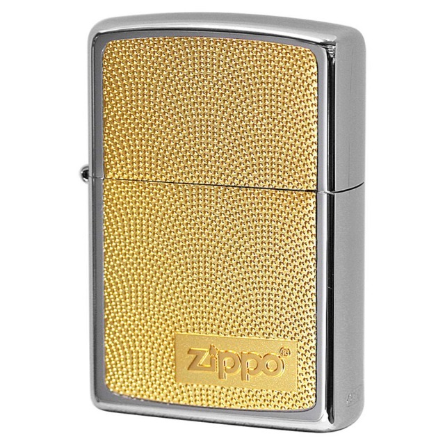 Zippo ジッポー チタニウムコーティング ゴールドプレート貼り ロゴ ZIPPO LOGO ＃200 銀チタン 15-10
