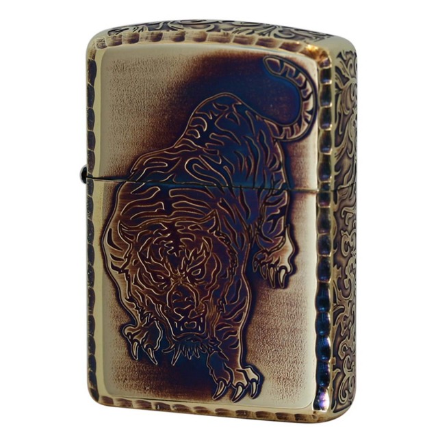Zippo ジッポー アーマー 鯉 タイガー 虎 唐草 アラベスク ARMOR 5面デザイン ブラスいぶし ゴールドタンク 虎