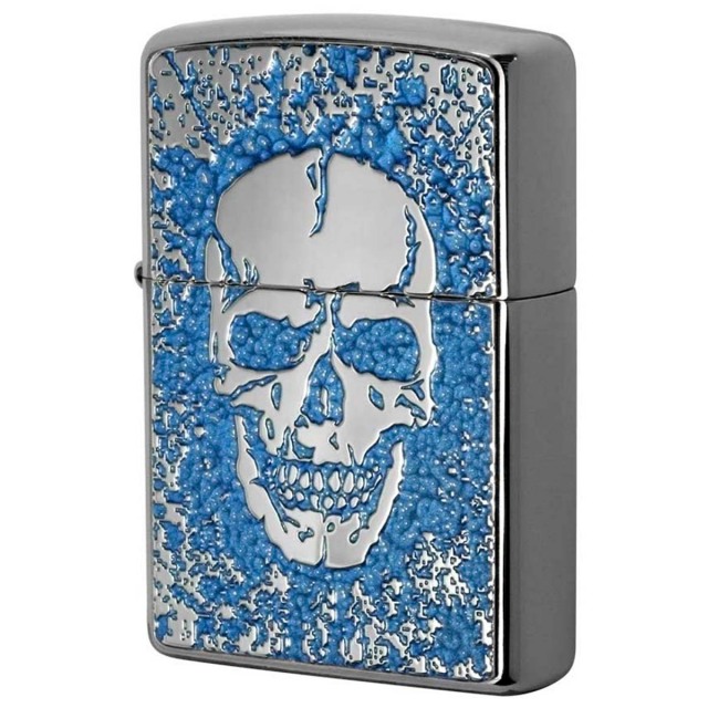 Zippo ジッポー スカル ドクロ 骸骨 Skull ブルー #200 メタルプレート 両面加工 ブラッシュドクローム 2MPP-Skull BL メール便可