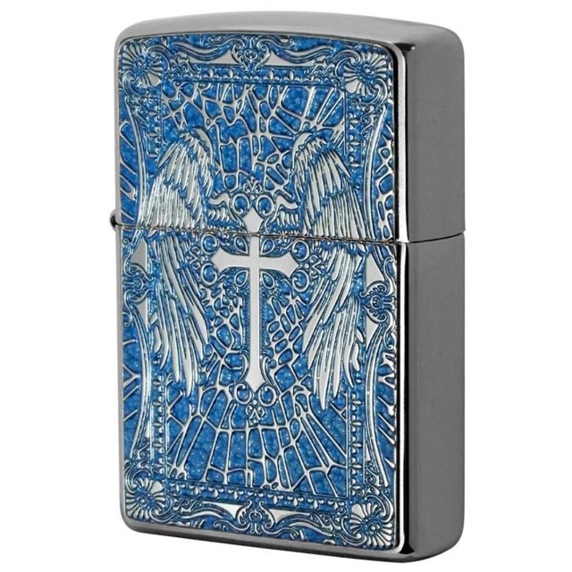 Zippo ジッポー クロス Cross 十字架 ブルー #200 メタルプレート 両面加工 ブラッシュドクローム 2MPP-Cross BL メール便可