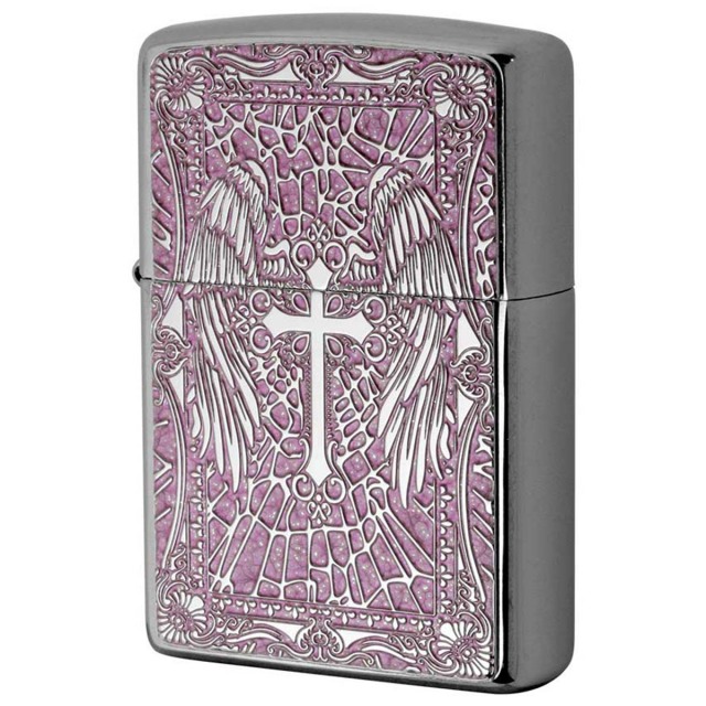 Zippo ジッポー クロス Cross 十字架 ピンク #200 メタルプレート 両面加工 ブラッシュドクローム 2MPP-Cross PK メール便可