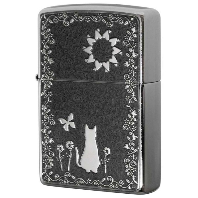 Zippo ジッポー ネコ 猫 Cat グレー #200 メタルプレート 両面加工 ブラッシュドクローム 2MPP-Cat GY メール便可