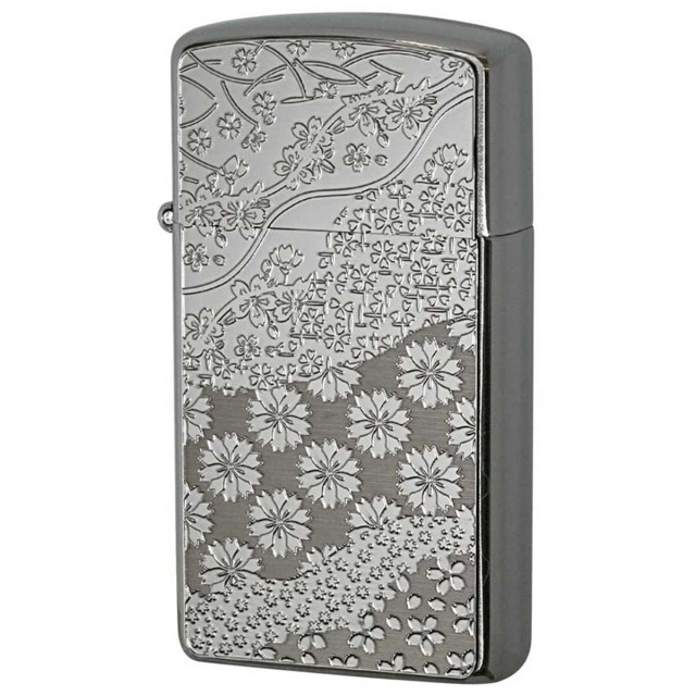 Zippo ジッポー スリム 桜 さくら ＃1600 SLIM メタルプレート ブラッシュドクローム 16MP-桜 メール便可