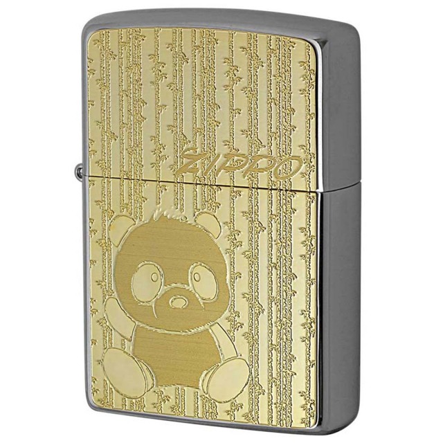 Zippo ジッポー パンダ ゴールドプレート #200 メタルプレート ブラッシュドクローム 2MP-パンダ メール便可