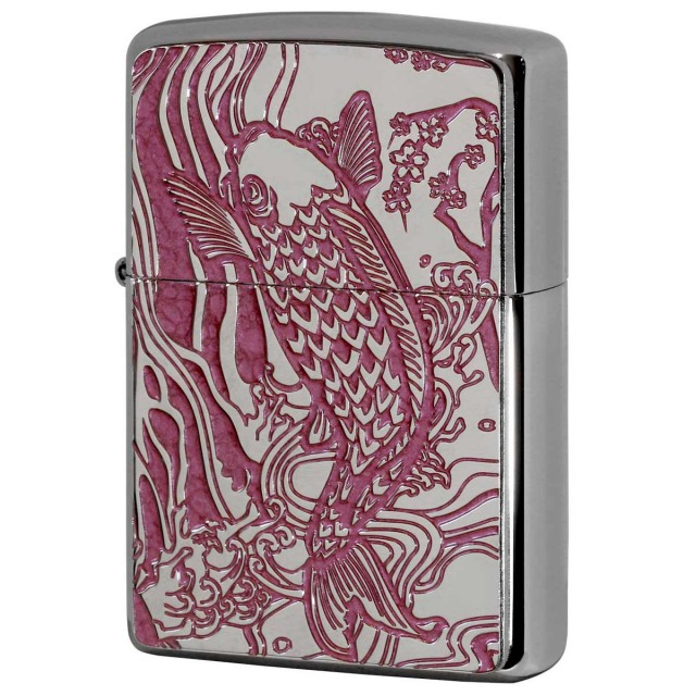 Zippo ジッポー 鯉 カープ ピンク #200 メタルプレート 両面加工 ブラッシュドクローム 2MPP-Carp PK メール便可