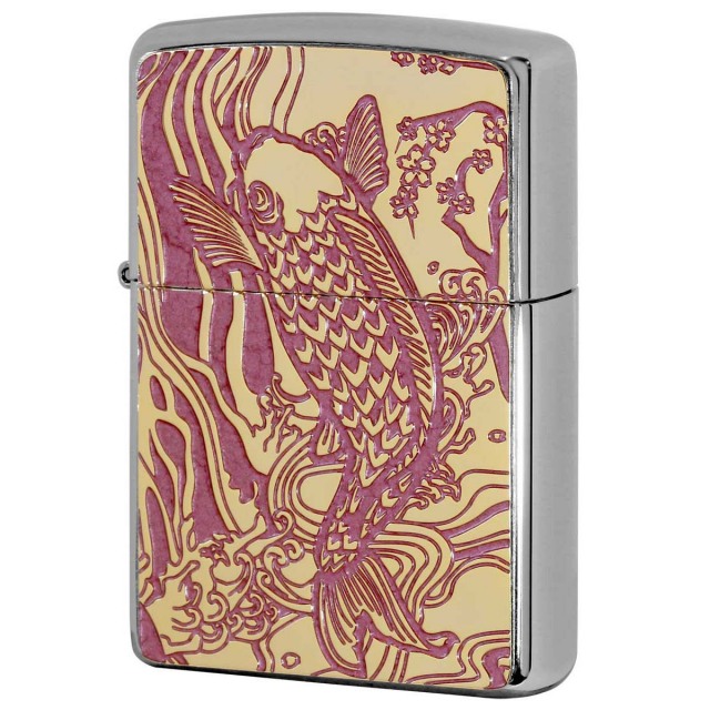 Zippo ジッポー 鯉 カープ ピンク #200 ゴールドプレート 両面加工 ブラッシュドクローム 2MPP-Carp PK GP