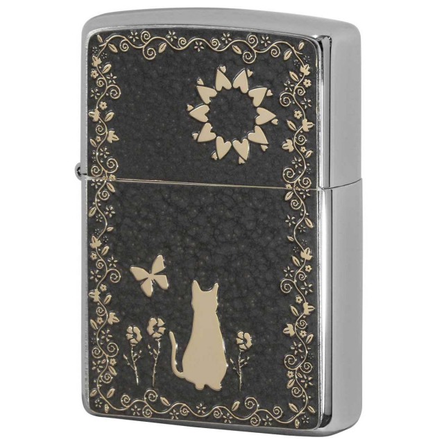 Zippo ジッポー ネコ 猫 Cat グレー #200 ゴールドプレート 両面加工 ブラッシュドクローム 2MPP-Cat GY GP