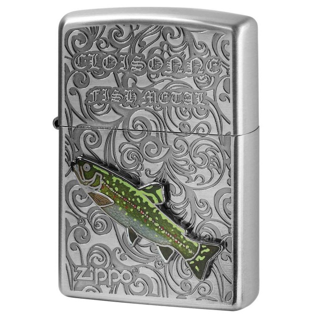 Zippo ジッポー ブラックトラウト ヴィンテージ 七宝メタル 淡水魚 Vintage Cloisonne fish metal Fresh Water Fish AN-ブルックトラウト