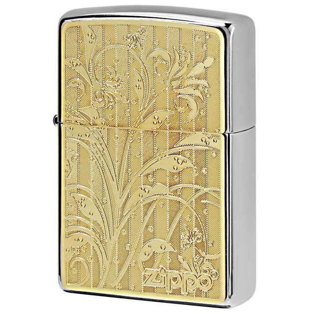 Zippo ジッポー アラベスク 唐草  #200 ゴールドプレート ブラッシュドクローム 2MP-アラベスクA GP メール便可