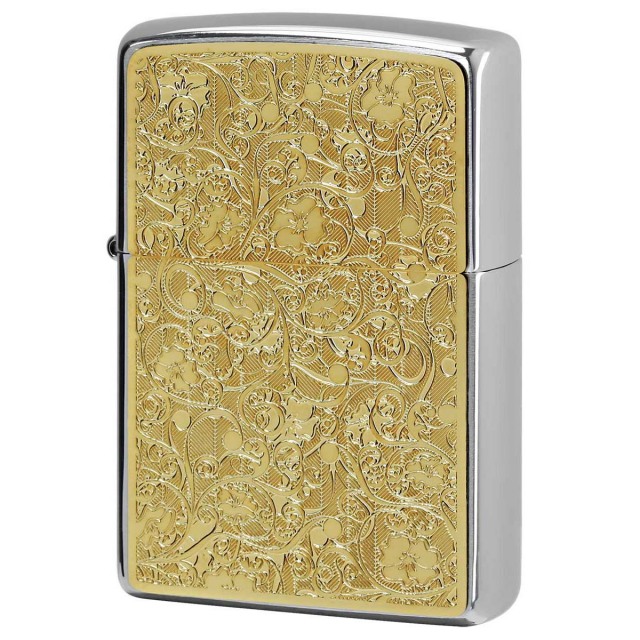 Zippo ジッポー アラベスク 唐草  #200 ゴールドプレート ブラッシュドクローム 2MP-アラベスクC GP メール便可