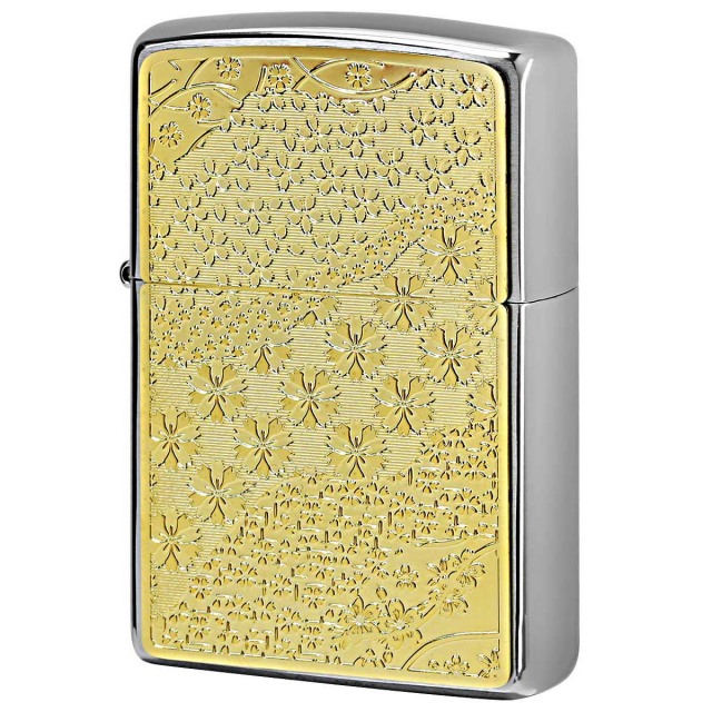 Zippo ジッポー 桜 さくら #200 ゴールドプレート ブラッシュドクローム 2MP-桜 GP メール便可