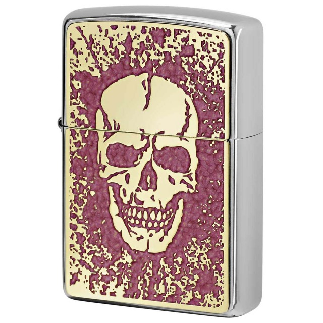 Zippo ジッポー スカル ドクロ 骸骨 Skull ピンク #200 ゴールドプレート 両面加工 ブラッシュドクローム 2MPP-Skull PK GP