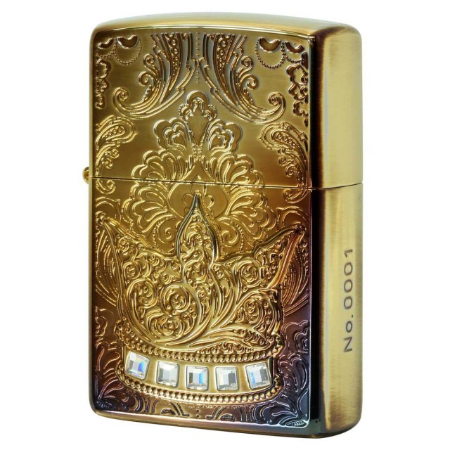 Zippo ジッポー 王冠 クラウン メタル ラインストーン ブラスいぶし The Crown Brass Oxidized シリアル番号 A