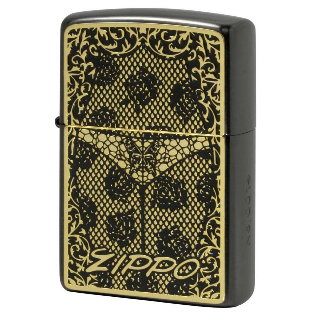 Zippo ジッポー ランジェリー セクシー 蝶々 バタフライ 両面加工 ネオブラック ゴールド W Sexy Black Metal Neo Black BM G