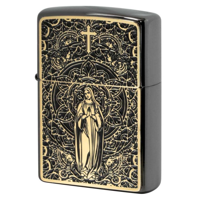 Zippo ジッポー マリア ブラックメタル ペイントプレート ネオブラック ゴールド Black Metal Paint Plate Neo Black BM G