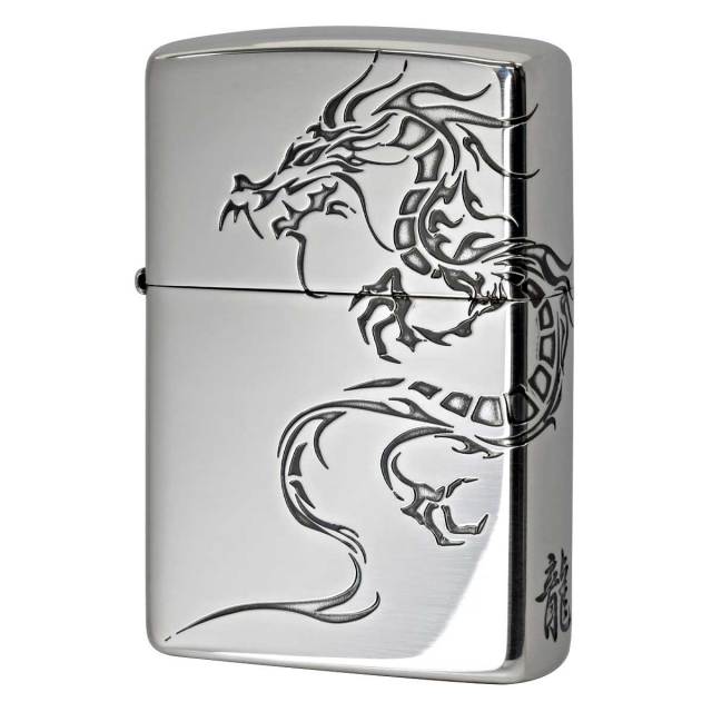 Zippo ジッポー 龍 ドラゴン 2面連続加工 銀メッキ いぶし仕上げ Tiger & Dragon 2SI-DR2