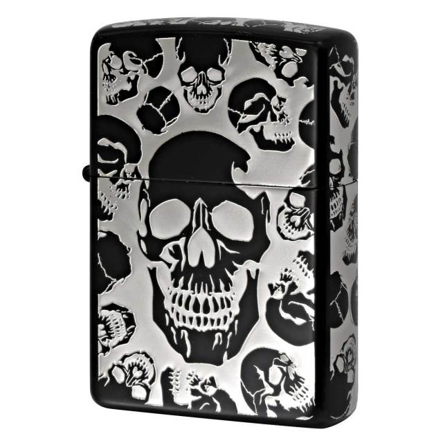 Zippo ジッポー スカル 骸骨 モッシュ スカル 5面加工 ブラックマット 銀サシ MOSH SKULL 2BKS-5SKL メール便可