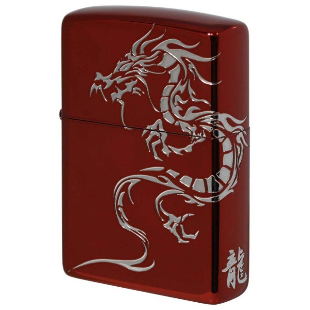 Zippo ジッポー 龍 ドラゴン 2面連続加工 レッドイオンコーティング 銀サシ Tiger & Dragon 2REDS-DR