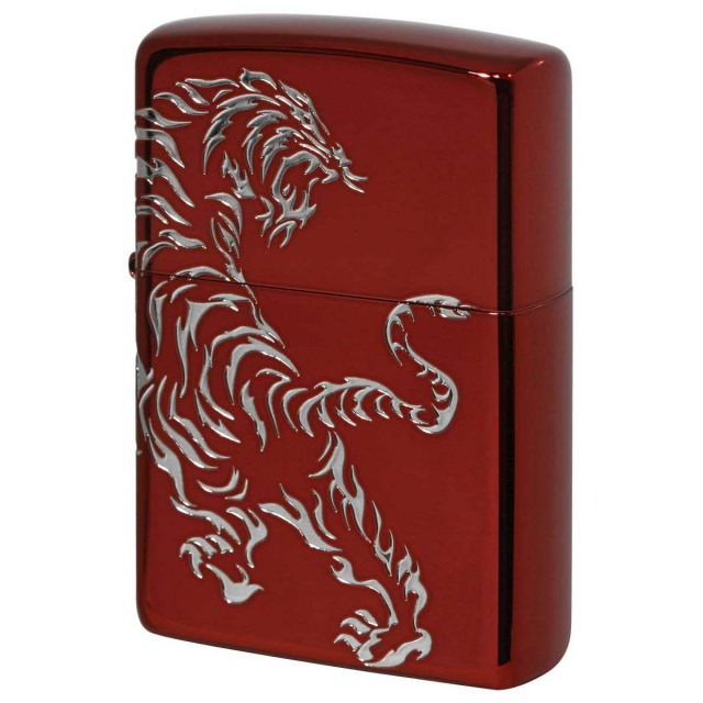 Zippo ジッポー 虎 タイガー 2面連続加工 レッドイオンコーティング 銀サシ Tiger & Dragon 2REDS-TIGER