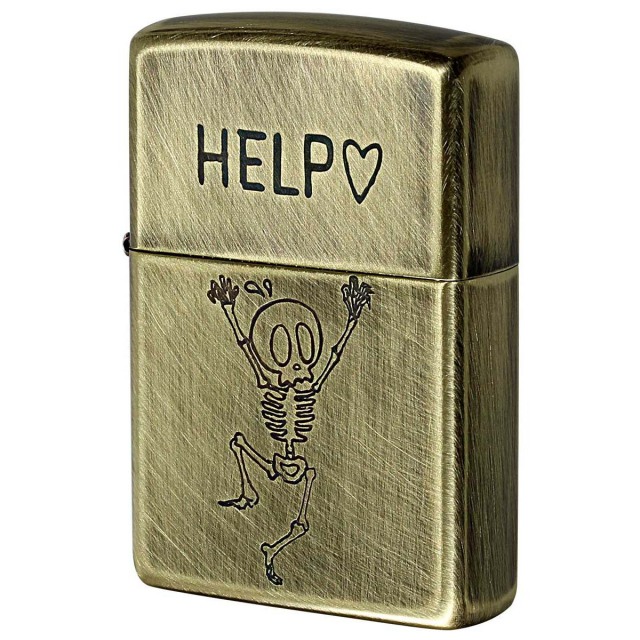 Zippo ジッポー スカル ドクロ 骸骨 真鍮 ブラス ユーズド仕上げ FUNNY SKULL USED FINISH HELP 助けて 2UDB-HELP メール便可