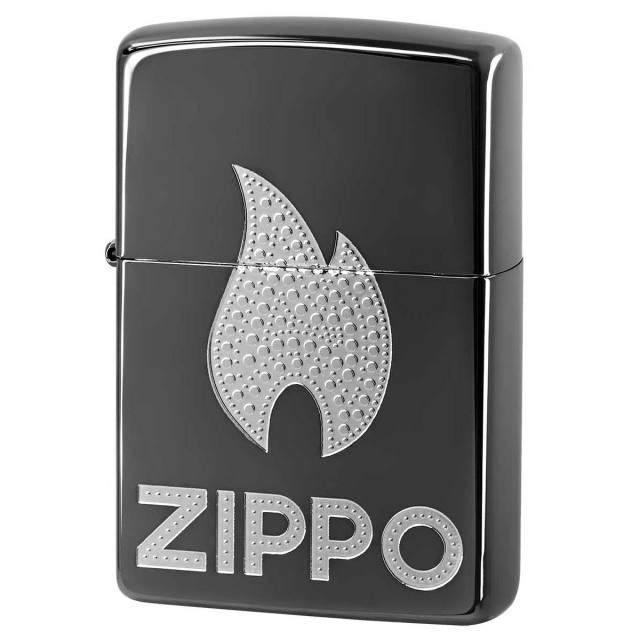 Zippo ジッポー 炎 アイコンフレーム ジッポ ロゴ ブラックニッケル 銀サシ ZIPPO LOGO Flame Gold 2BKS-Z メール便可