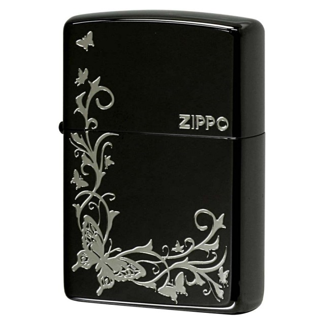 Zippo ジッポー バタフライ アラベスク 蝶々 唐草 ブラックニッケル 銀サシ BUTTERFLY DESIGN  2BKS-BUT