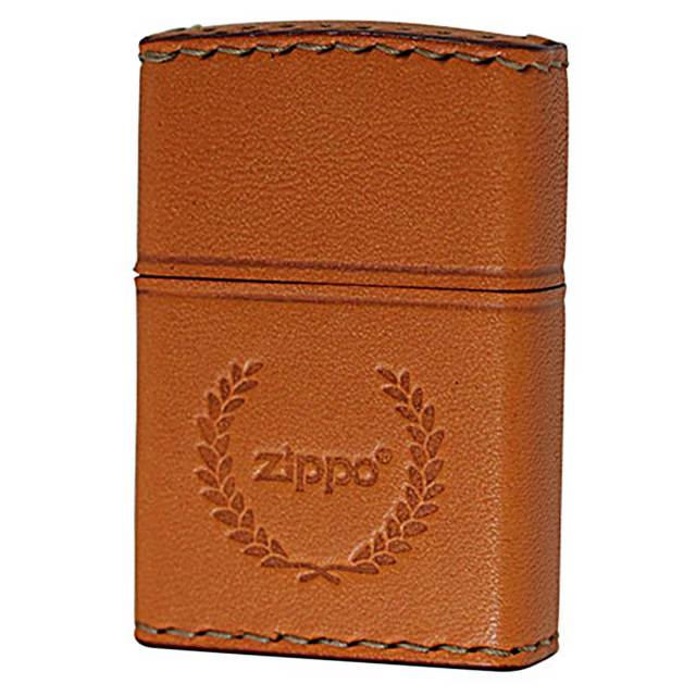 Zippo ジッポー 革巻き 牛革 レザー ジッポ ロゴ 月桂樹 キャメル ハンドメイド 手縫い REAL LEATHER ZIPPO LOGO LB-7