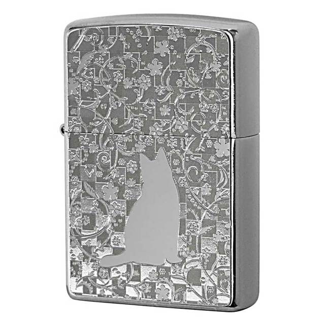 Zippo ジッポー ネコ 猫 Cat With 花 #200 メタルプレート 2MP-花 メール便可
