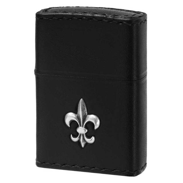 Zippo ジッポー 牛革巻き ユリ Yuri 王家の紋章 ブラック ユリ 手縫い 2YM-3BK