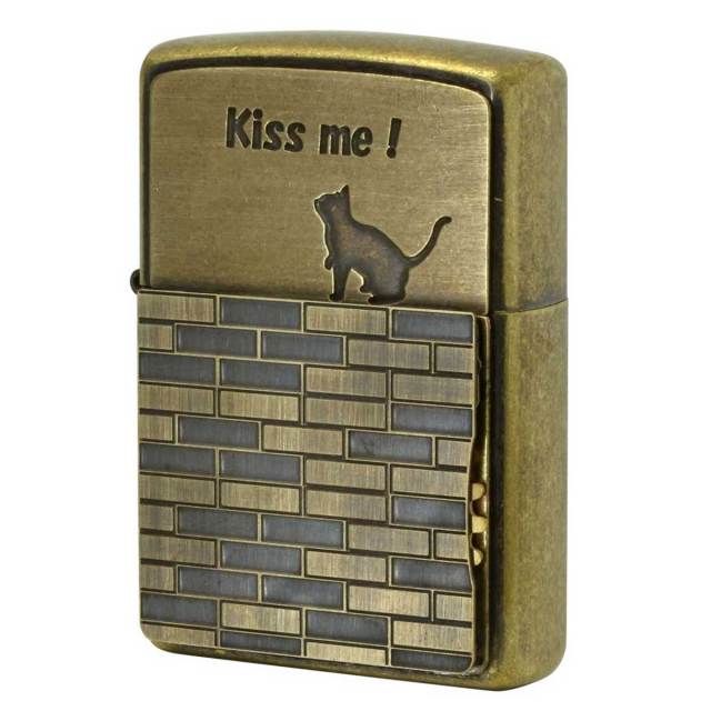 Zippo ジッポー ネコ 猫 Cat キスミー キャッツ バレル加工 ブラス Kiss me cat's トリックジッポー ZTR-CAT BB メール便可