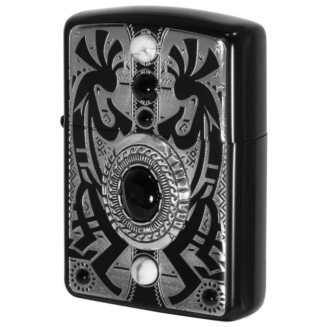 Zippo ジッポー アーマー ネイティブアメリカン ココペリ 精霊 オニキス ハウライト 天然石 インディアン スピリット イオンブラック ARMOR INDIAN SPIRIT BK ココペリ