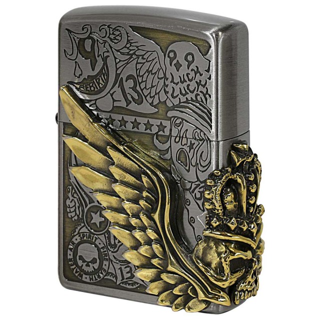 Zippo ジッポー スカル ドクロ 骸骨 羽 ウイング フォーチュンヘッド コンビネーション古美 Fortune Head Ni＆BS