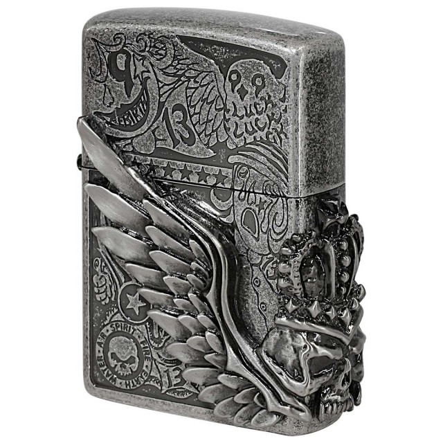 Zippo ジッポー スカル ドクロ 骸骨 羽 ウイング フォーチュンヘッド いぶしバレル Fortune Head SV