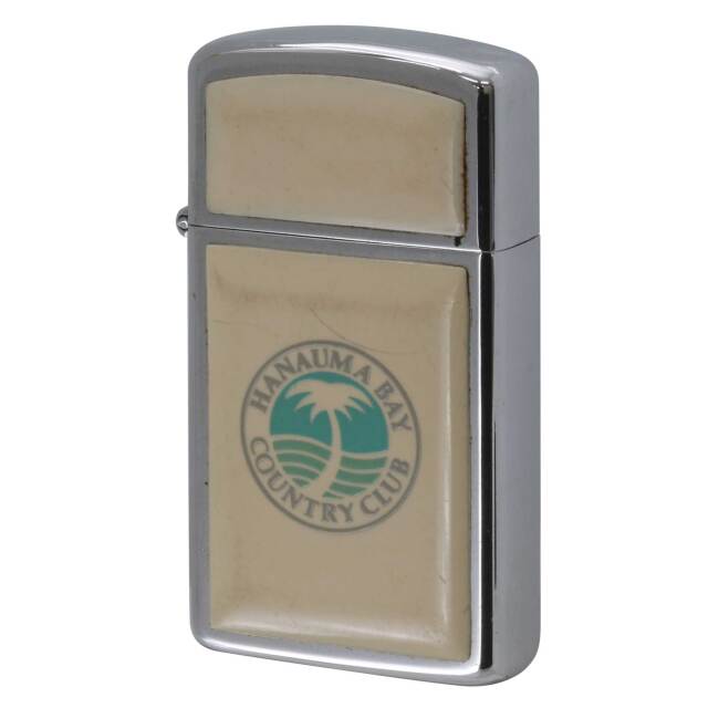 絶版/ヴィンテージ Zippo ジッポー 中古 1989年製造 スクリムショー ハワイ HANAUMA BAY COUNTRY CLUB ホワイトスリム  [C]使用感あり傷汚れあり