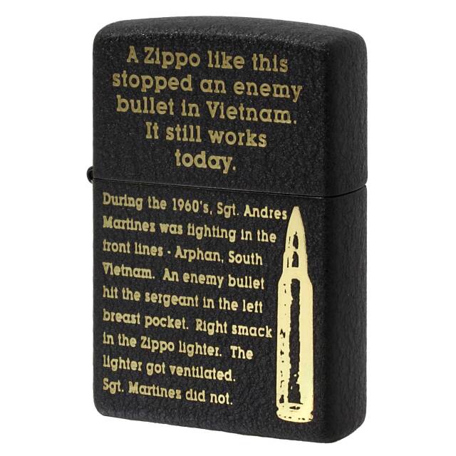 絶版/ヴィンテージ Zippo ジッポー 中古 2015年製造 ZIPPO bullet ベトナム戦争 英文 ブラッククラックル  [N]未使用・新品
