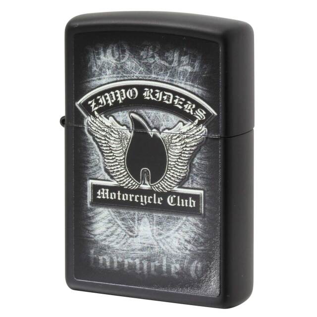 絶版/ヴィンテージ Zippo ジッポー 中古 2015年製造 ZIPPO RIDERS Motorcycle Club プリント マットブラック  [N]未使用・新品