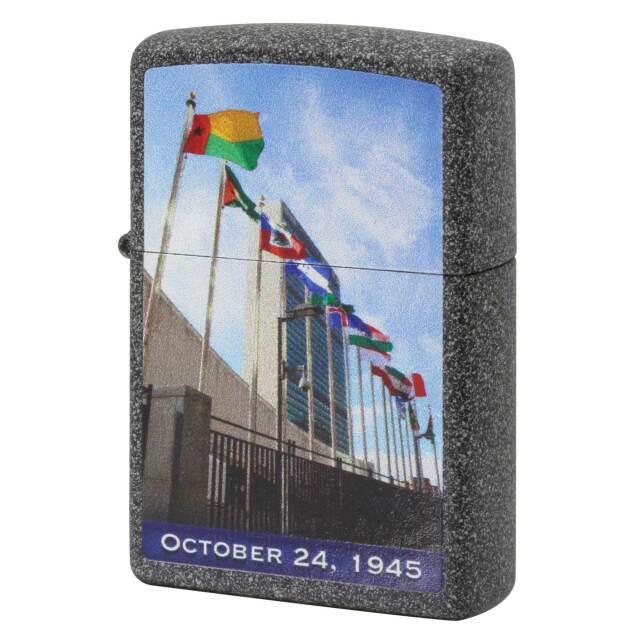 絶版/ヴィンテージ Zippo ジッポー 中古 2017年製造 国際連合 October 24, 1945 プリント アイロンストーン  [N]未使用・新品
