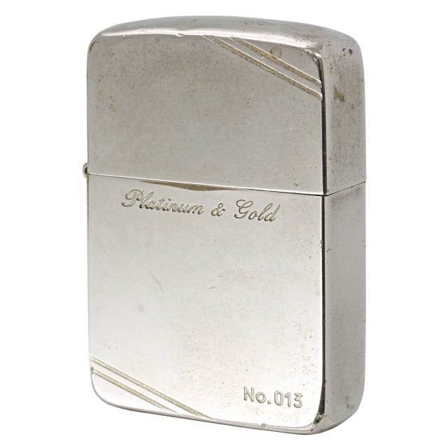 絶版/ヴィンテージ Zippo ジッポー 中古 2012年製造 1941レプリカ プラチナム&ゴールド ダイアゴナルライン シリアルNo.013  [C]使用感あり傷汚れあり