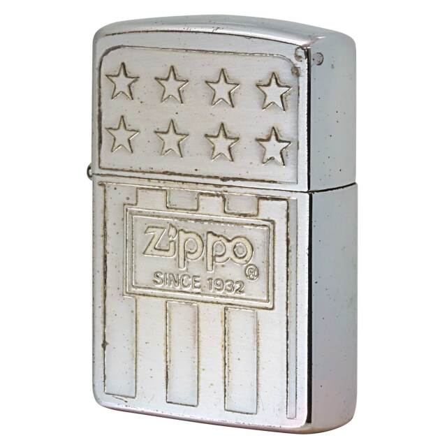 絶版/ヴィンテージ Zippo ジッポー 中古 1991年製造 アメリカ国旗 ZIPPO LOGO  [C]使用感あり傷汚れあり