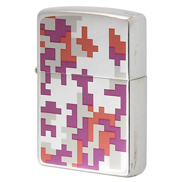 絶版/ヴィンテージ Zippo ジッポー 中古 2002年製造 デジタルカモフラージュ柄 モザイク柄 アカ  [A]使用感少なく状態が良い