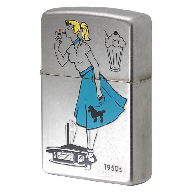 絶版/ヴィンテージ Zippo ジッポー 中古 2009年製造 1950s WINDY GIRL ウインディ ガール 24387 サテンクローム プリント  [B]使用感ありやや傷汚れあり