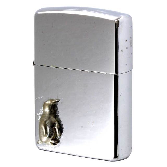 絶版/ヴィンテージ Zippo ジッポー 中古 1998年製造 ペンギン メタル ハイポリッシュクローム  [C]使用感あり傷汚れあり