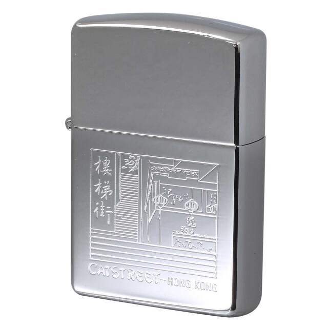 絶版/ヴィンテージ Zippo ジッポー 中古 1992年製造 HONG KONG 香港 CATSTREET 摩羅上街 樓梯街  [S]ほぼ新品同様