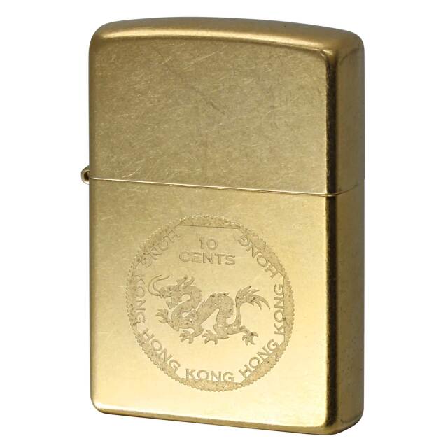 絶版/ヴィンテージ Zippo ジッポー 中古 2008年製造 HONG KONG 香港 DRAGON STAMP ICON ドラゴンスタンプアイコン Gold Dust  [N]未使用・新品