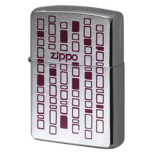 絶版/ヴィンテージ Zippo ジッポー 中古 2003年製造 ブロックデザイン パープルプリント Zippoロゴ  [B]使用感ありやや傷汚れあり