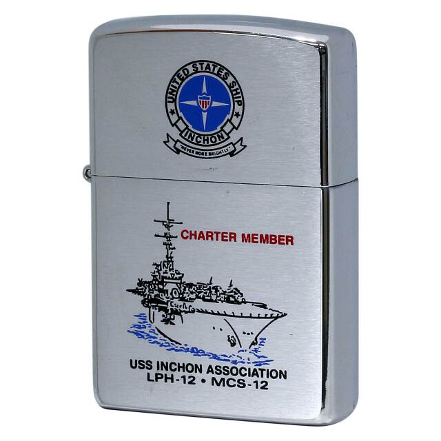 絶版/ヴィンテージ Zippo ジッポー 中古 2003年製造 USS Inchon LPH-12 MCS-12 アメリカ海軍 硫黄島級強襲揚陸艦 地雷対策指揮支援船  [S]ほぼ新品同様